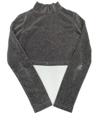 Šedo-barevné třpytivé crop triko se stojáčkem 