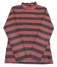 Červeno-černé třpytivé pruhované triko s límečkem D-ZINE