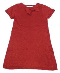Červené trblietavé pletené šaty s mašlou H&M