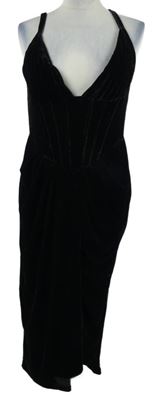 Nové - Dámske čierne zamatové midi šaty PrettyLittle Thing