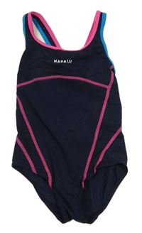 Černo-modro-růžové jednodílné plavky Nabaiji