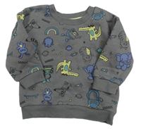 Tmavosivá mikina s krokodílmi  a planetami zn. Primark