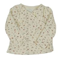 Smotanové kvetované zamatové zavinovací tričko