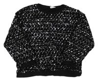 Čierno-strieborná flitrová mikina Zara