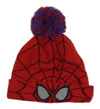 Červeno-čierna vzorovaná čapica s bambulí - Spiderman