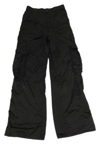 Černé saténové wide leg kalhoty H&M