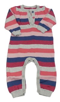 Ružovo-sivo-tmavomodrý pruhovaný pletený overal Mothercare