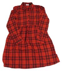 Červeno-čierne kockované flanelové košeľové šaty Pocopiano