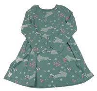 Khaki bavlněné vzorované šaty s kytičkami 