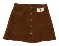 Nové - Hnědá manšestrová propínací sukně E-Vie