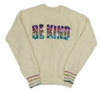 Smetanový chlupatý svetr s nápisem z flitrů Dunnes