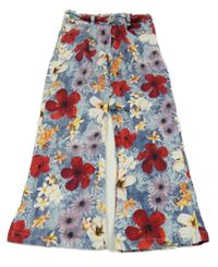 Modré kvetované plátenné široké nohavice X-Mail