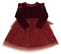 Vínové sametovo/tylové šaty s hvězdičkami 