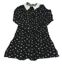 Čierno-biele kvetované šaty s golierikom H&M