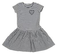 Bielo-tmavomodré pruhované bavlnené šaty so srdiečkom