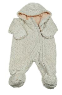 Biela kvetovaná plyšová zateplená kombinéza s kapucňou M&S