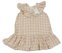 Nové - Svetloružová -biele kockované šaty s volánem H&M