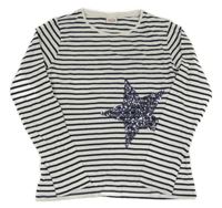 Bílo-tmavomodré pruhované triko s hvězdou z flitrů 