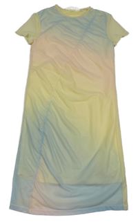 Žlto-světlemodro-svetloružové batikované tylové šaty H&M