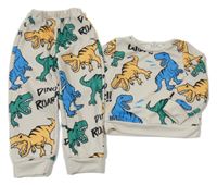 2set - Béžová mikina s dinosaury + tepláky Shein