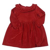 Červené rebrované zamatové šaty s volánem Matalan