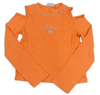 Oranžové rebrované crop tričko s kamienkami a volnými rameny Matalan