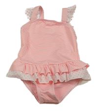 Neónově oranžovo-biele pruhované jednodielne plavky Primark