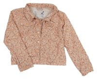 Světlerůžová riflová crop bunda s kytičkami Dopodopo
