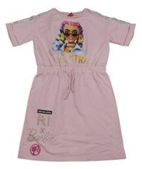 Světlerůžové teplákové šaty Barbie s kamienkami River Island