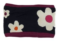 Tmavomodro-ružová pletená čelenka s kvetmi Catimini