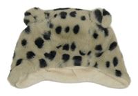 Béžovo-černá puntíkovaná chlupatá čepice s oušky TU