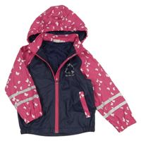 Tmavomodro-ružová nepromokavá jarná bunda s mačkou a odopínacíá kapucňou Kids