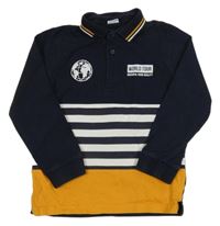 Tmavomodro-bílo-okrové pruhované mikinotriko Mayoral