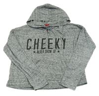 Šedá melírovaná mikina s nápisem a kapucí Manguun