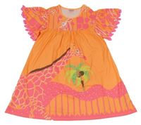 Oranžovo-růžové šaty se žirafou Nanai