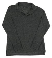 Tmavošedé melírované polo triko s výšivkou Next