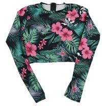 Čierne UV crop kvetované tričko