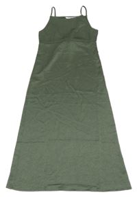 Khaki saténové muchlané dlouhé šaty H&M