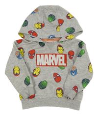 Sivá melírovaná mikina s hrdinami a kapucňou Marvel