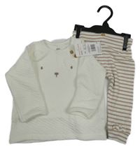 Nové - 2set - Biela vzorovaná mikina s medvídkem + pruhované tepláky F&F