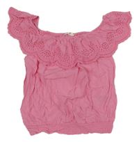 Růžová balonová halenka s madeirovým volánkem H&M