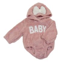 Světlerůžové chlupaté body s nápisem a kapucí 