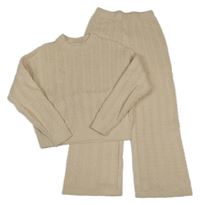 2set - Béžový vzorovaný crop svetr + culottes kalhoty F&F