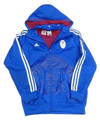 Cobaltovoě modrá šušťáková jarná športová bunda s odopínacíá kapucňou Adidas