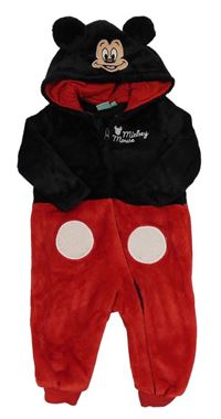 Červeno-černá plyšová kombinéza s kapucí - Mirckey Disney