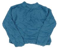 Petrolejový chlpatý crop sveter zn. H&M