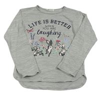 Světlešedé melírované úpletové mikinotriko s nápismi a motýlikmi a zajačikmi H&M
