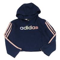 Tmavomodro-svetloružová crop mikina s kapucňou Adidas