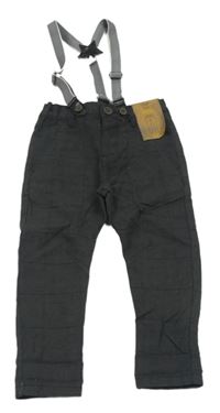 Nové - tmavosivé kockované melírované chino slim fit nohavice s trakami F&F