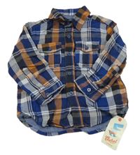 Nové - safírovo-oranžovo-bílo-černá kostkovaná košile Rebel